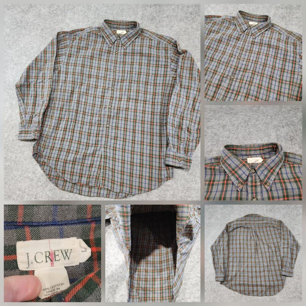 VTG 90s J Crew‎ Oarsman Mens L Large Cotton Plaid Flannel Button Up Down Shirt